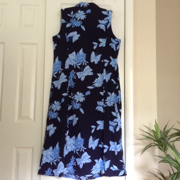 Studio I Blue Floral Sleeveless Shirt Dress - Picture 4 of 7